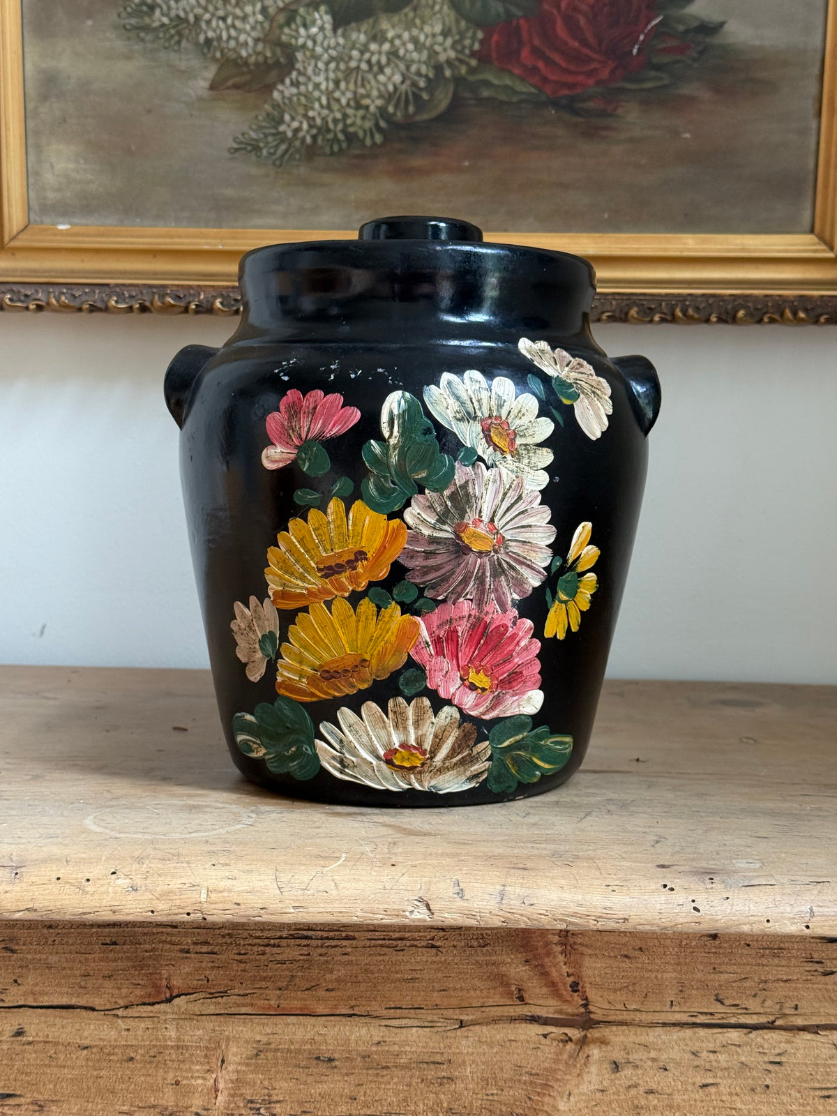 Vintage Hand-Painted Ceramic Crock