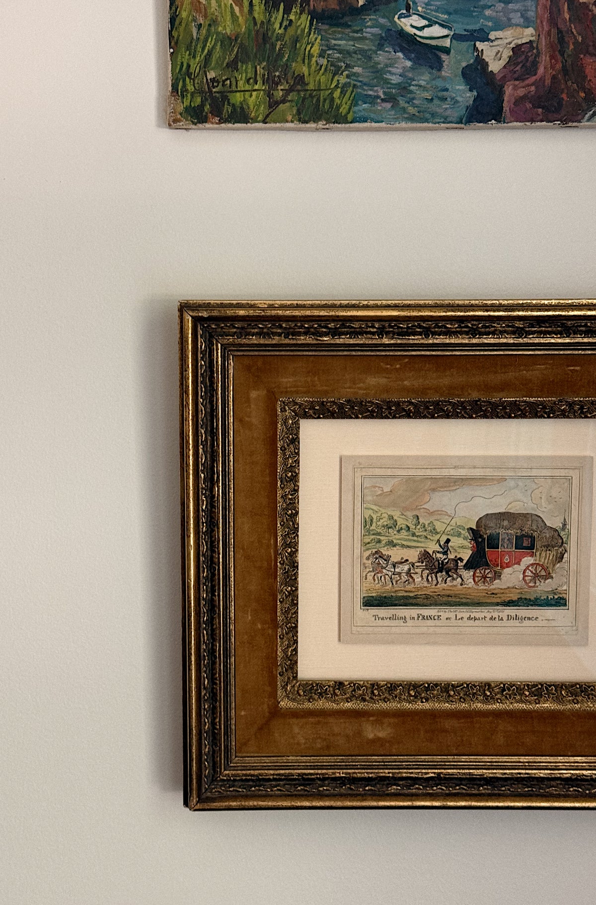 19th Century Hand-Colored Etching, "Traveling in France"