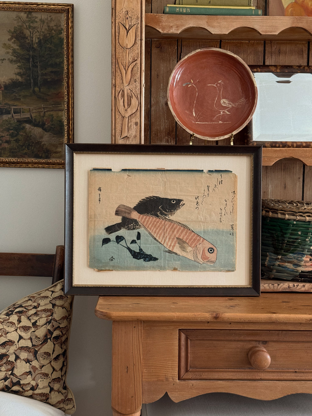 Antique Japanese Woodblock Fish Print, Circa 19th Century