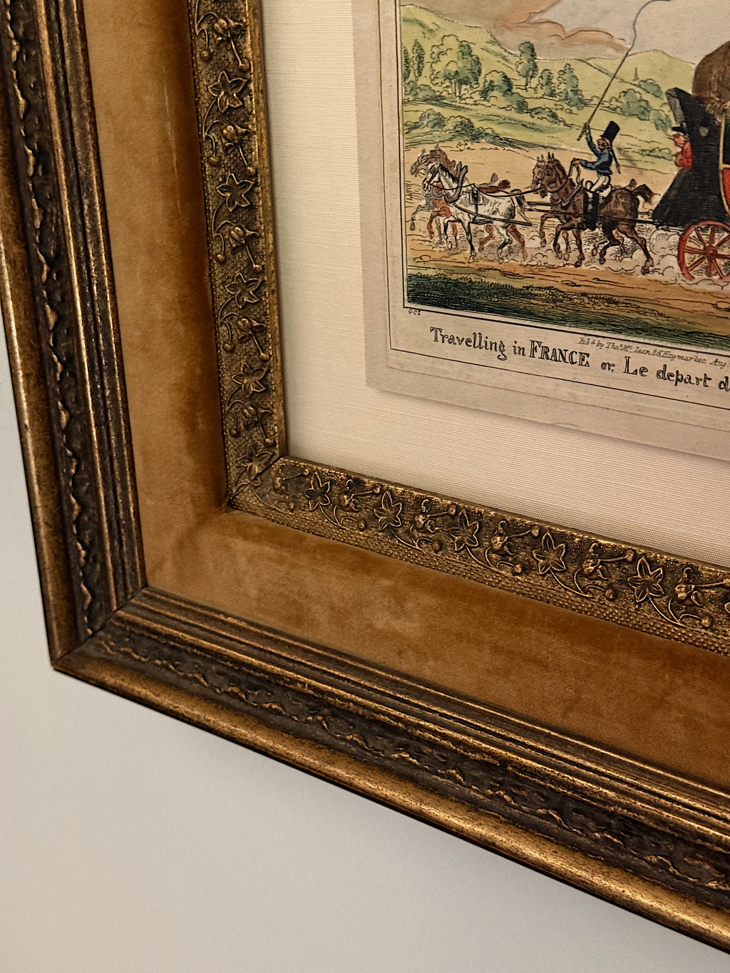 19th Century Hand-Colored Etching, "Traveling in France"