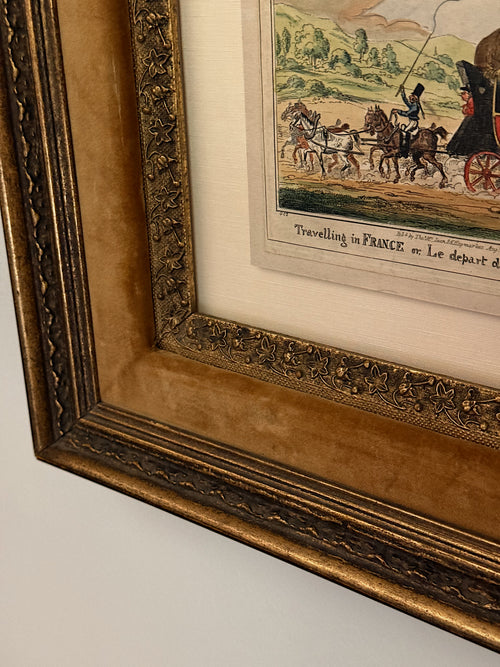 19th Century Hand-Colored Etching, "Traveling in France"