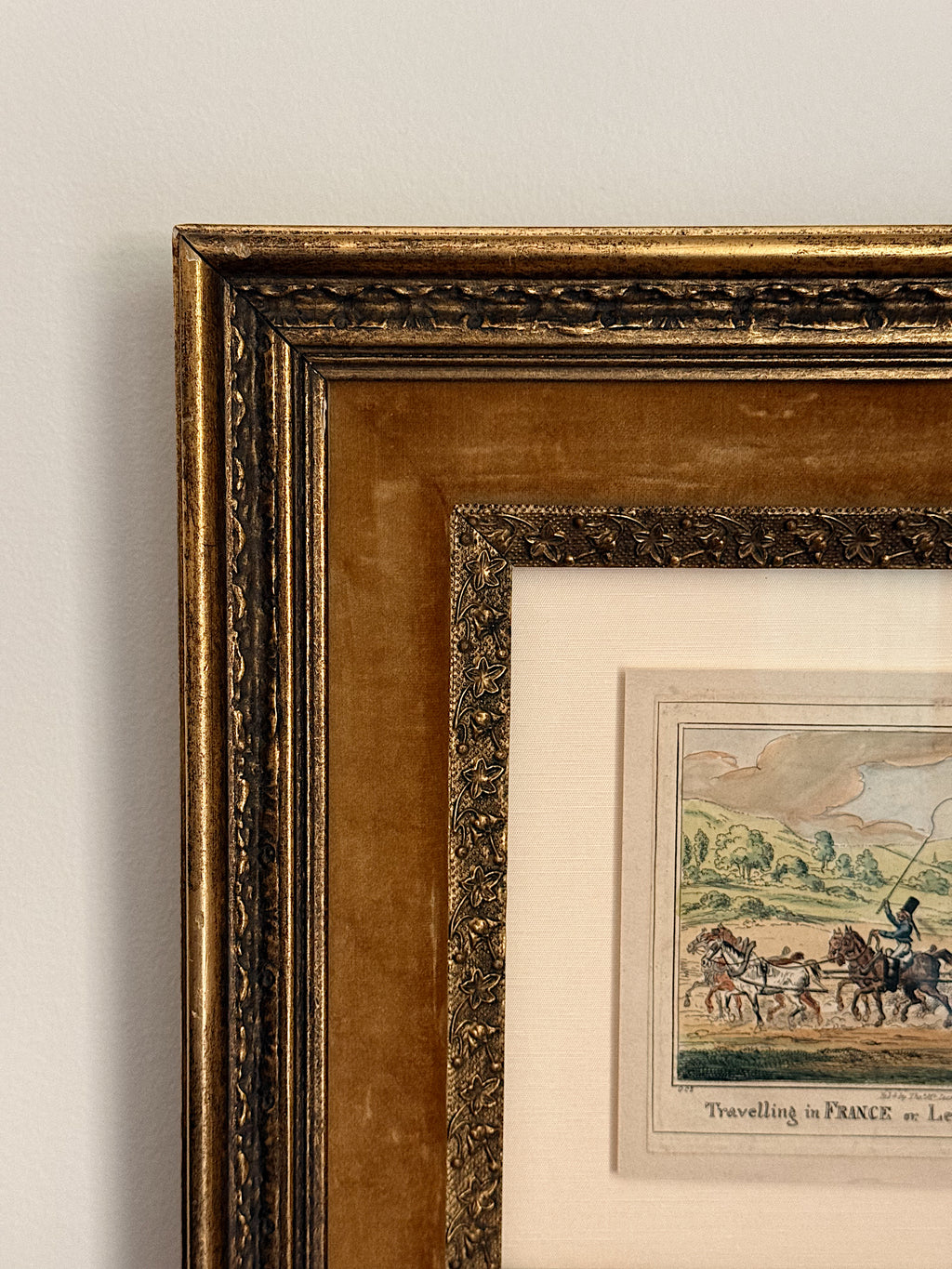 19th Century Hand-Colored Etching, "Traveling in France"